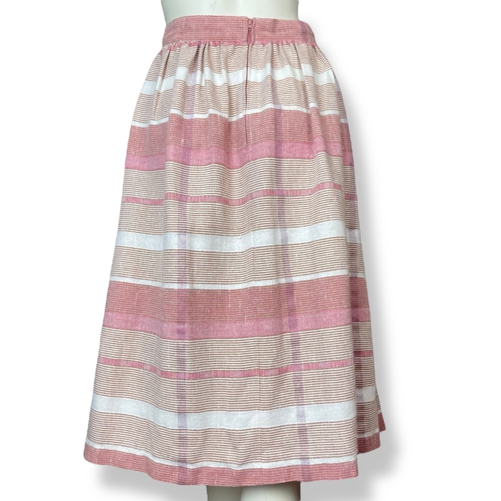 Vintage 80s Skirt Midi Stripes Pockets A-Line Pink White Retro Darts Gathered - Picture 14 of 16